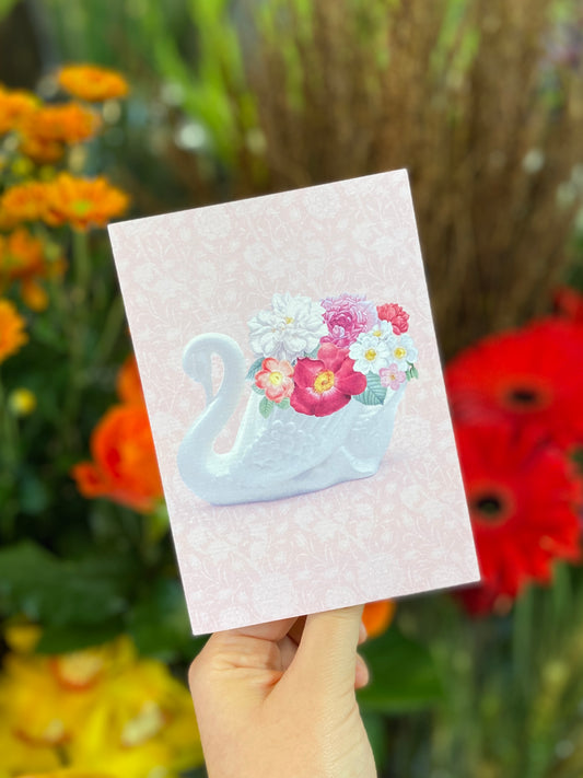 Greeting Card | Swan with Flowers